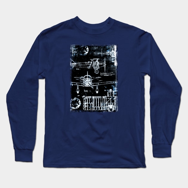 Aviation WW2 Airplane vintage Blueprint Long Sleeve T-Shirt by FasBytes